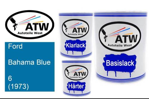 Ford, Bahama Blue, 6 (1973): 1L Lackdose + 1L Klarlack + 500ml Härter - Set, von ATW Autoteile West.